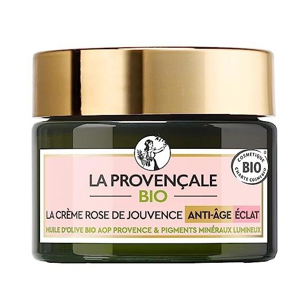 La Provençale Bio - Crème Rose de Jouvence Anti-Âge Éclat Certifié Bio - Huile d’Olive Bio AOP Provence - Pour Tous Types de 