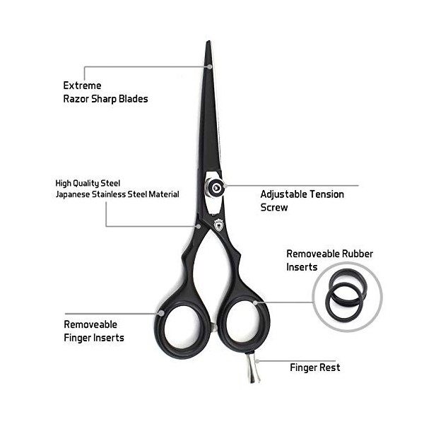 Ciseaux de coiffeur professionnels en acier inoxydable pour coiffeurs et barbiers - Pour salon de coiffure, hommes, femmes, e