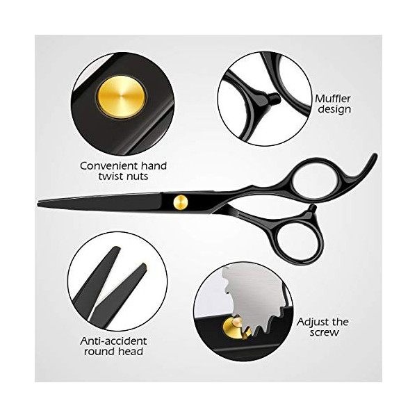 Ciseaux de coiffure professionnels pour la maison de coiffure/salon de coiffure avec peigne et étui pour homme/femme noir