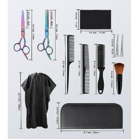 Lot de 11 ciseaux de coupe de cheveux professionnels avec peigne, pinces, cape, ciseaux à effiler en acier inoxydable pour ba