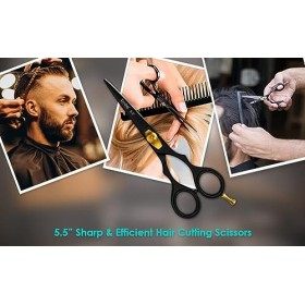 Ciseaux de coiffure professionnels 5,5 pouces, noir intense + Étui, ciseaux de coupe avec écrou de tension réglable et lames 