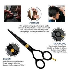 Ciseaux de coupe de cheveux professionnels - Très tranchants - 14 cm - En acier inoxydable forgé avec vis de réglage fine