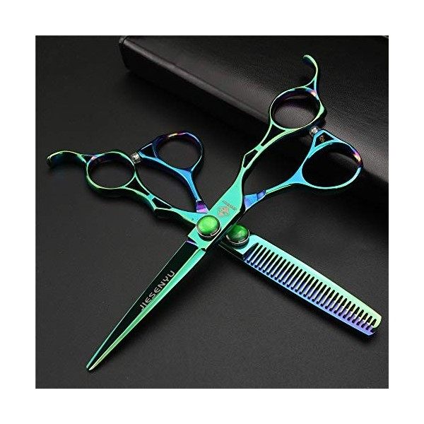 JIESENYU Lot de 1 paire de ciseaux de coiffeur professionnels haut de gamme en acier 440C Vert 15,2 cm