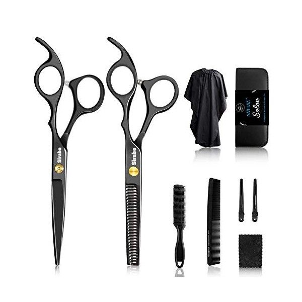 Lot de 9 ciseaux de coupe de cheveux professionnels avec ciseaux de coupe, ciseaux damincissement, peigne, cape, clips, cise