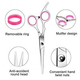 Ferbon Lot de 8 ciseaux de coupe de cheveux - Ciseaux à effiler - Artefact - Peigne à cheveux - Étui en cuir - Ciseaux profes