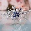 Olbye Wedding Hair Comb Blue Rhinestone Accessoires pour cheveux de bouleau et de perles Argenté