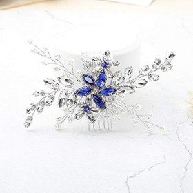 Olbye Wedding Hair Comb Blue Rhinestone Accessoires pour cheveux de bouleau et de perles Argenté