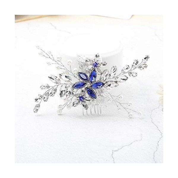 Olbye Wedding Hair Comb Blue Rhinestone Accessoires pour cheveux de bouleau et de perles Argenté