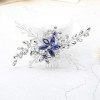 Olbye Wedding Hair Comb Blue Rhinestone Accessoires pour cheveux de bouleau et de perles Argenté