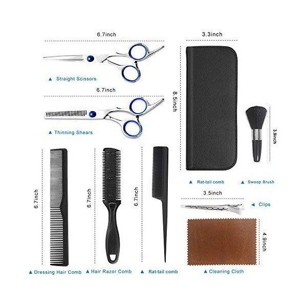 GAYISIC Ciseaux Coiffure Professionnels, 14 Pcs Kit de Ciseaux de Désépaissir, Cape de Coiffeur, Ciseaux de Coiffure en Acier