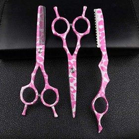 HEMATITE Ensemble de cheveux mignon avec texture léopard rose coupe plate ciseaux effilés rasoir peigne professionnel de coif