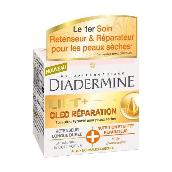 Diadermine - Lift+ Oléo Réparation - Soin Ultra Fermeté pour peaux sèches - 50 ml Crème Jour et Nuit