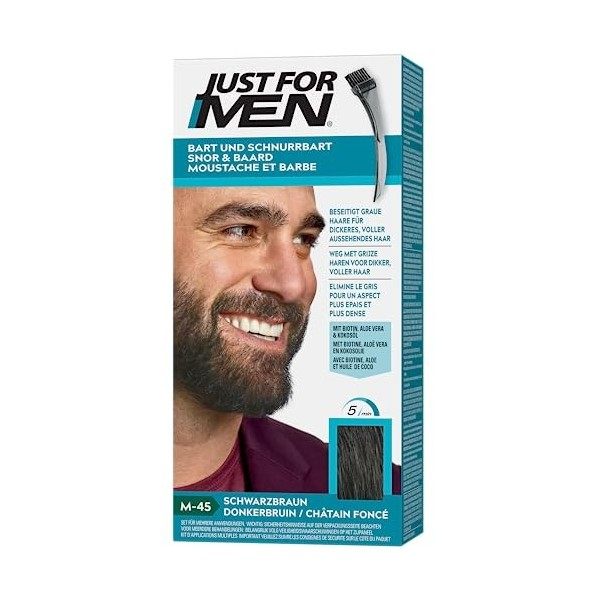 Just For Men Teinture Barbe Châtain Foncé, Coloration Moustache Et Barbe Homme, Élimine Les Poils Blancs Pour Un Résultat Plu