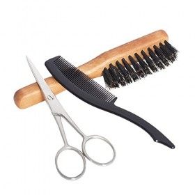 La Maison du Barbier - Set Entretien Barbe et Moustache - Ciseaux + Brosse + Peigne + Étui en Tissu - Fabrication Française