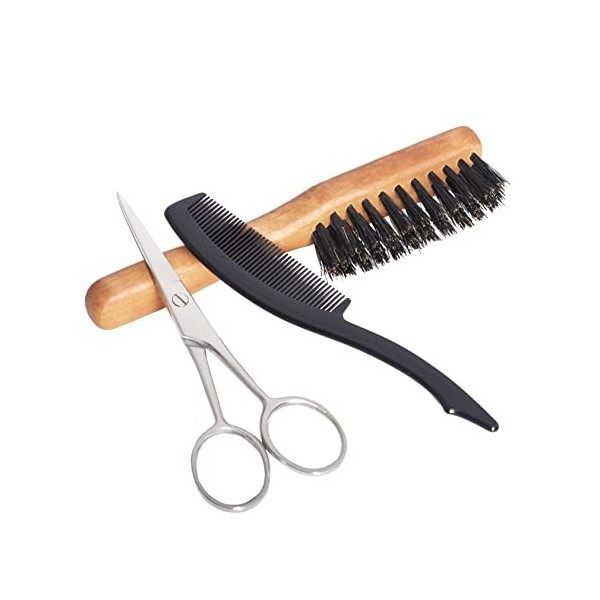 La Maison du Barbier - Set Entretien Barbe et Moustache - Ciseaux + Brosse + Peigne + Étui en Tissu - Fabrication Française