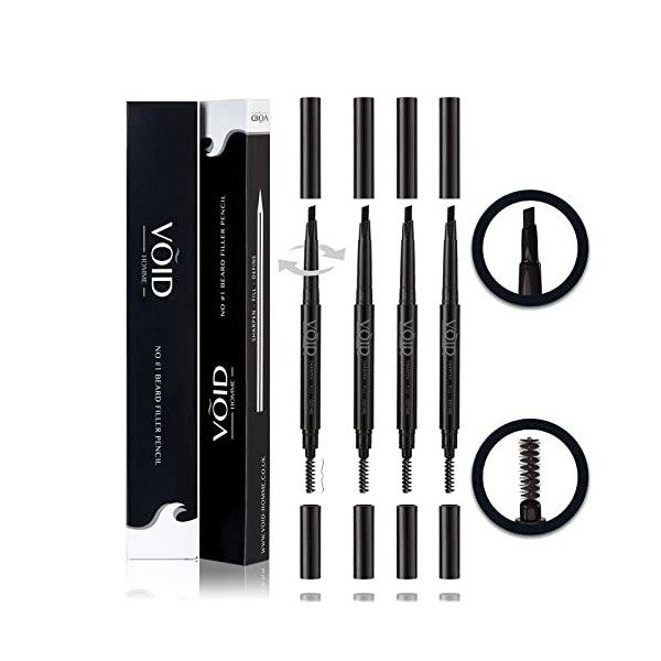 VOID Homme Crayon à Barbe Noir, Pack de 4 Stylo Barbe Imperméable, Anti-taches Crayon à Barbe Homme, Stylo à Barbe Naturell