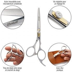 Eberbart Ciseaux à barbe avec étui en similicuir – Ciseaux professionnels barbe et moustache en inox pour une coupe précise 
