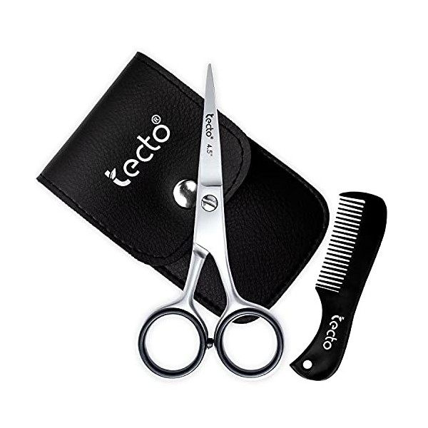 Tecto, trousse de toilettage pour barbe et moustache de 11,4 cm, ciseaux d’oreille multifonction et peigne -