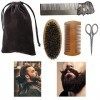 NganSuRong Ensemble de rasage pour homme avec ciseaux et peigne, brosse en bois, poils de bois, kit de soins de coiffure, acc