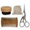 Kit de Coiffure pour Moustache Brosse à Barbe Peigne à Barbe en Bois Ciseaux à Moustache Kit de Toilettage pour Barbe Ensembl