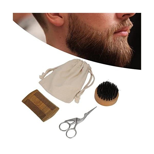 Kit de Coiffure pour Moustache Brosse à Barbe Peigne à Barbe en Bois Ciseaux à Moustache Kit de Toilettage pour Barbe Ensembl