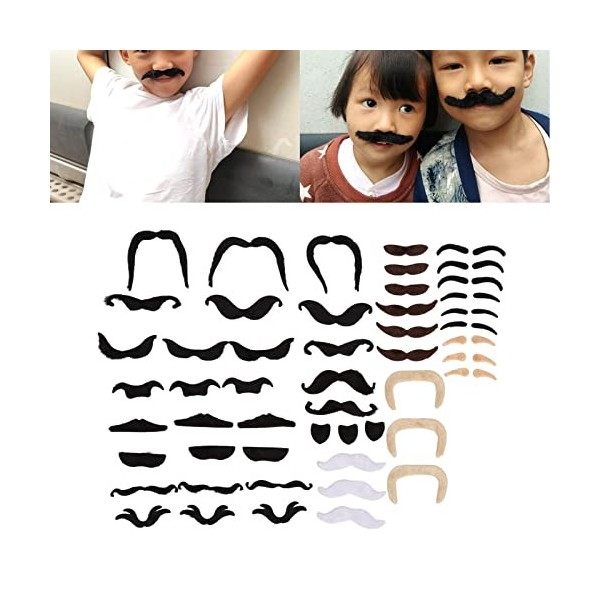 Ensemble de Fausses Moustaches, ANGGREK 51PCS Fausses Moustaches Lint Pasteable Moustaches Auto-Adhésives Réalistes Faux Poil