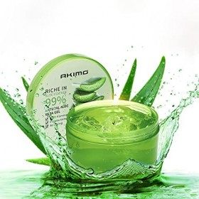 300 ML Gel dAloe Vera Bio - AKIMO Crème Hydratante Naturelle, Hydratant pour Visage Corps Cheveux, Soins pour les Coups de S