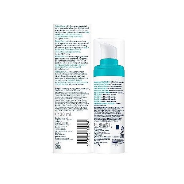 Cerave Serum Rétinol Anti Marques, Enrichi Au Rétinol Pour Peaux À Imperfections Avec Hyperpigmentation Post Inflammatoire, S...