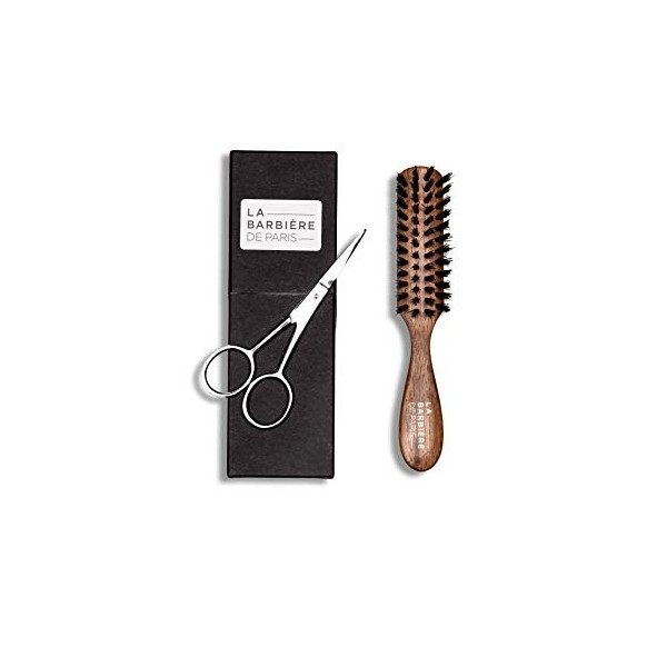 Coffret Brosse Ciseaux Kit entretien barbe Brosse en poils de sanglier Paire de ciseaux en acier inoxydable La Barbière de Pa