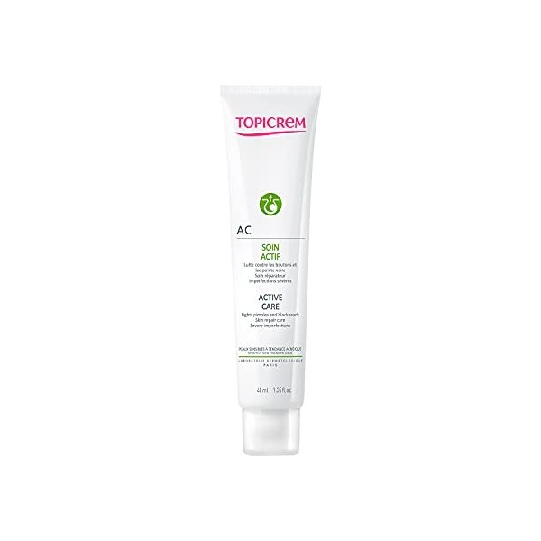 Topicrem - AC Soin Actif - Soin Anti-Imperfections Visage - Crème Boutons, Points Noirs, Acné - Peau Lisse et Matifiée - Peau...