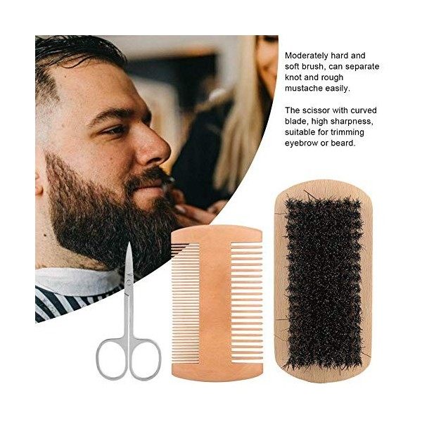 Kit de barbe, kit de croissance de barbe, kit de toilettage de barbe, brosse à barbe, peigne à barbe, ciseaux à moustache, ki