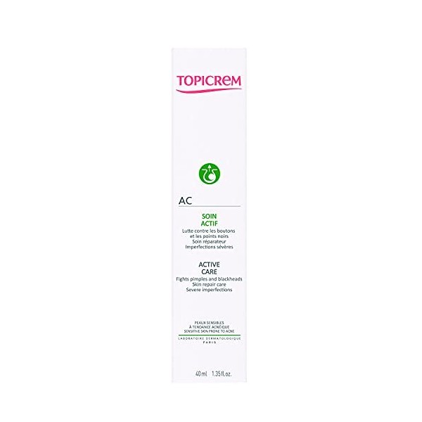 Topicrem - AC Soin Actif - Soin Anti-Imperfections Visage - Crème Boutons, Points Noirs, Acné - Peau Lisse et Matifiée - Peau