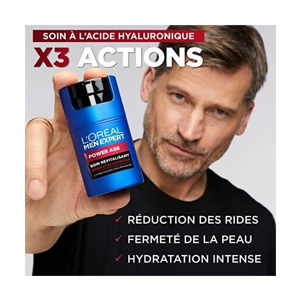LOréal Men Expert - Soin Visage Revitalisant & Anti-Âge pour Homme - À lAcide Hyaluronique - Pour Tous Types de Peaux - Pow C...