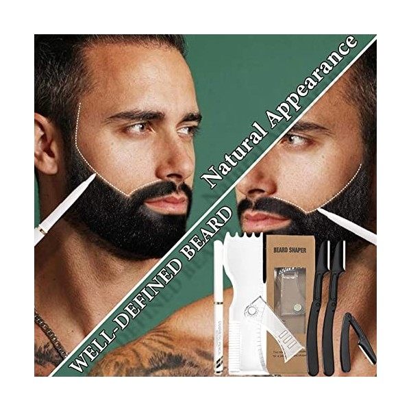 Voiakiu Kit de Mise en Forme de Barbe,Kit doutils de modelage de Barbe en Caoutchouc antidérapant pour Hommes - 3 en 1 Guide