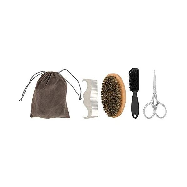 Kit de Barbe Professionnel, Kit de Toilettage de Barbe avec Moustache Ciseaux Moustache Peigne Brosse Sac de Rangement Rétro 