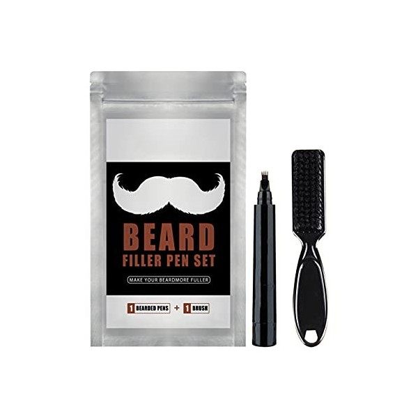 Brussel 1 kit de remplissage de barbe naturel à 4 pointes avec brosse à barbe résistant à leau et à la sueur et longue durée