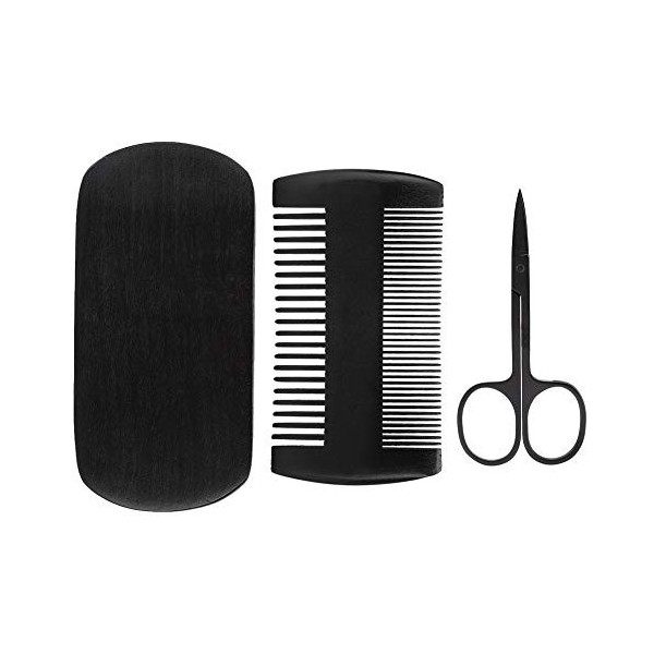 Kit de Barbe, 3 pièces/Ensemble Hommes Barbe Moustache Peigne Brosse Coupe Ciseaux Accessoire de Soin de la Barbe kit de toil