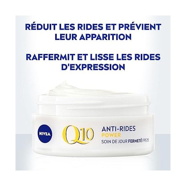 NIVEA Q10 Power Soin de Jour Anti-Rides +Fermeté FPS15 1x50ml , crème anti-âge enrichie en Q10 & avec 10X plus de créatine, ...