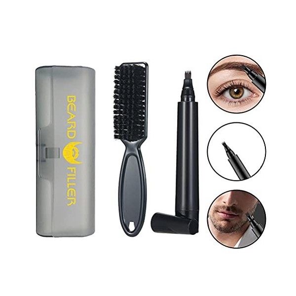 Fencelly Kit de remplissage de crayon à barbe pour homme – 4 pointes de remplissage de crayon de barbe, rehausseur de barbe, 