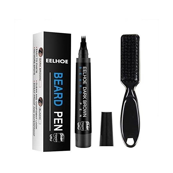 Kit de stylo de remplissage de barbe à quatre dents - Crayon de remplissage de barbe - Stylo de façonnage de moustache avec r