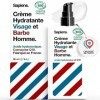 Sapiens Crème Hydratante Visage Homme 80ml BIO - 2en1 Creme Visage Homme & Soin Barbe Homme - Enrichie en acide hyaluronique 