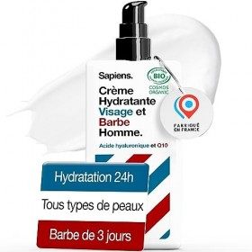 Sapiens Crème Hydratante Visage Homme 80ml BIO - 2en1 Creme Visage Homme & Soin Barbe Homme - Enrichie en acide hyaluronique ...