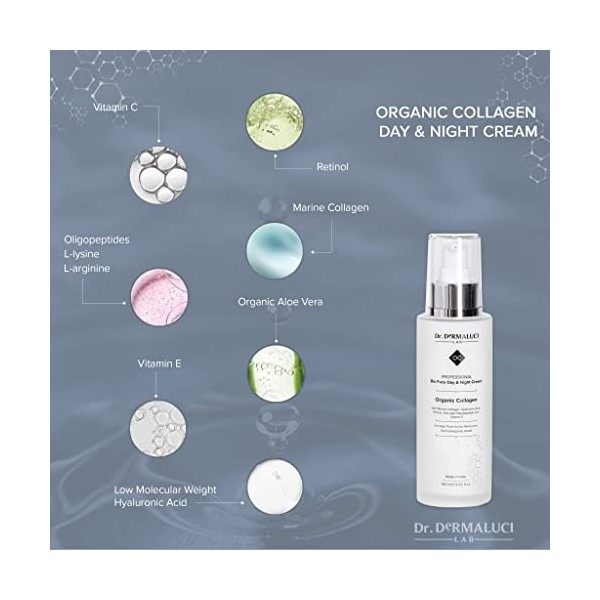 Creme Hydratante Visage Collagene et Acide Hyaluronique BIO 100ml, Rétinol, Vitamine C+E, Oligopeptides, Aloe Vera, Huile de ...