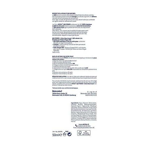 NIVEA Q10 Power Anti-Rides Soin de Jour + Extra-Nourrissant 1x50ml , Soin visage FPS 15 enrichi en Huile d’Argan BIO & Q10 n ...