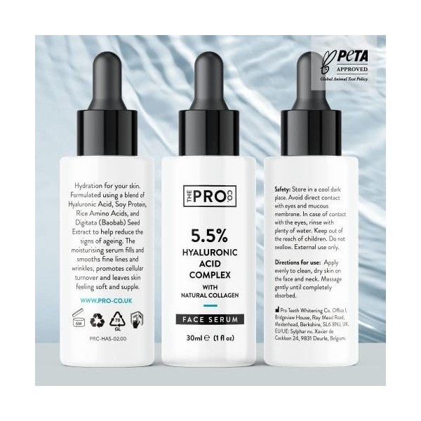 Sérum Acide Hyaluronique 5,5% - Creme Hydratante Visage - Collagene et Acide Hyaluronique - Serum Visage - Hydrate, Éclaircit...