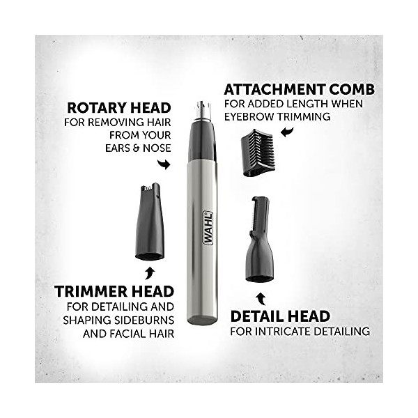 Wahl Tondeuse à poils de nez Micro Finisher pour hommes et femmes 3 en 1, tondeuse pour le nez et les oreilles et les sourcil