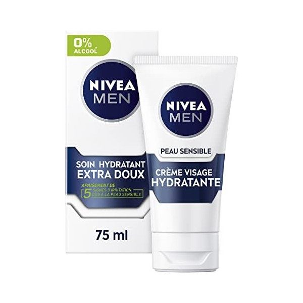 NIVEA MEN Peau Sensible Soin Extra Doux 1 x 75 ml , crème hydratante pour la peau sensible et irritée, soin homme hydratant ...