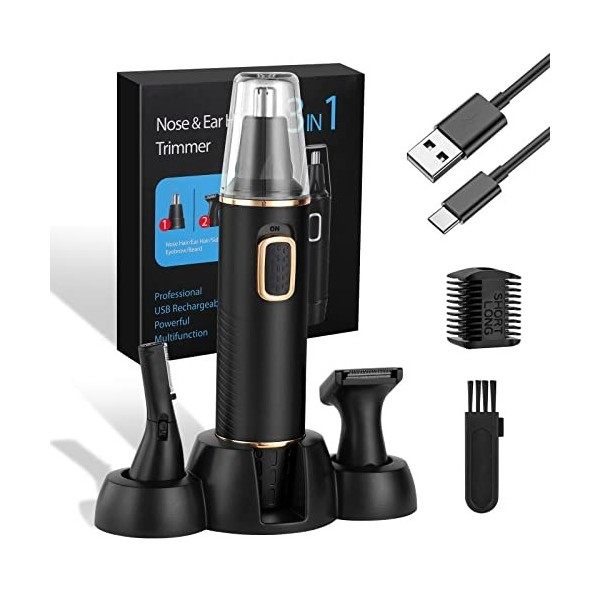 URAQT Tondeuse Oreille Nez, 3 en 1 Tondeuse à sourcils Wet & Dry Nose Ear, Tondeuse Poils Rechargeable Professionnel USB, Ind