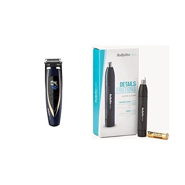 BaByliss MEN Tondeuse Barbe I-STUBBLE avec écran digital pour un confort dutilisation E879E & EN Tondeuse Nez-Oreilles E650E