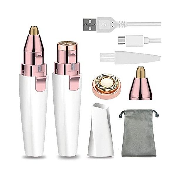 SONGQEE Tondeuse électrique 2 en 1 pour poils de nez et sourcils sans douleur avec lumière LED intégrée, rasoir pour lèvres, 